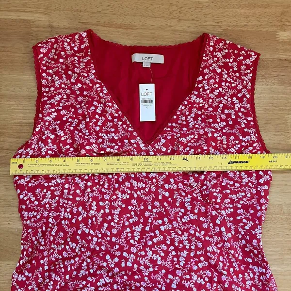 NWT Loft Floral Lace Trim Cap Sleeve Top Red white Size 12 / L - Image 7