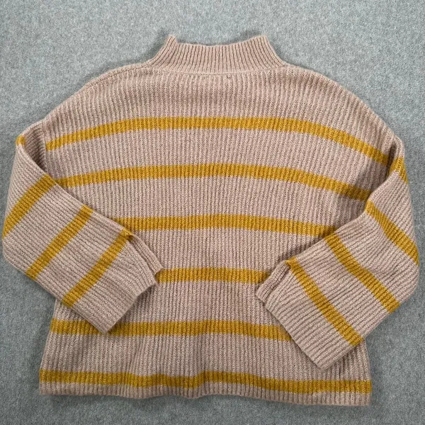 Blu Pepper Mock Neck Stripe Sweater Women's Small Brown/Yellow Ribbed Knit Boxy - Image 8