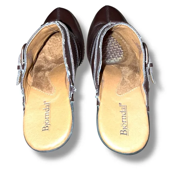 Bjorndal Juliana Brown Leather Slip‎ On Buckle Heeled Mules Sz 6.5 - Image 8