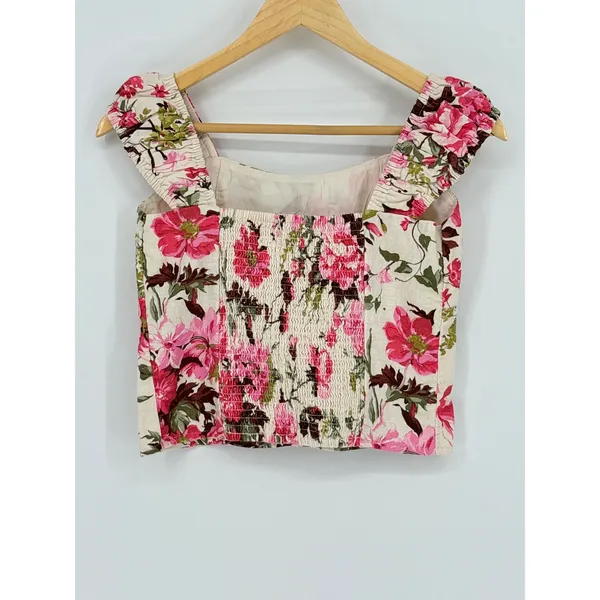 Abercrombie & Fitch Floral Linen Blend Smocked Corset Top‎ Size Small Coquette - Image 5