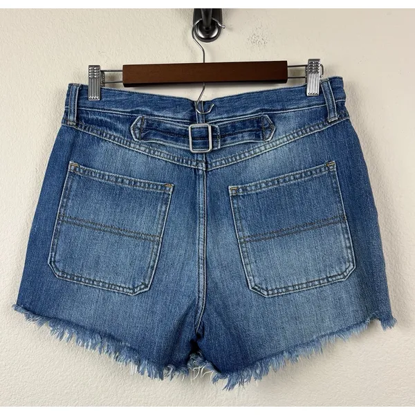We The Free High-Rise Denim Shorts 28 Button Fly Raw Hem Patch Pockets - Image 2