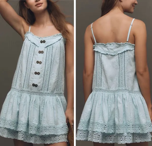 Anthropologie Pilcro Square-Neck Lace Swing Mini Dress, Size M - Image 2