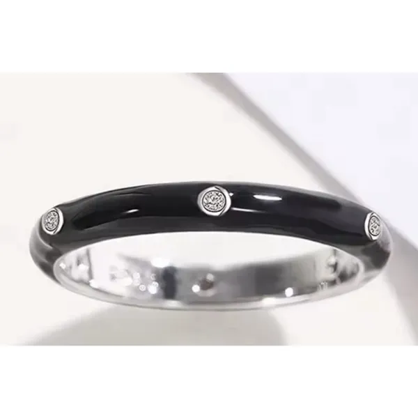 Boutique NEW Pave‎ Black & White Stackable Ring | 925 Sterling Silver Enamel - Image 14