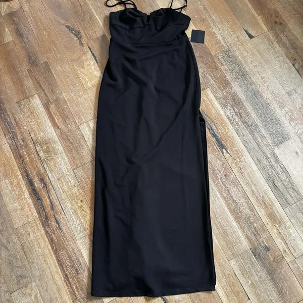 Lulus Romantic Existence Black Column Maxi Dress Size L - Image 11