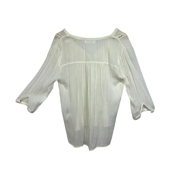 Abercrombie & Fitch Cream Ivory Floral Embroidered Boho Peasant Blouse Top Sz M - Image 3