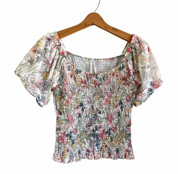 ANTHROPOLOGIE Aurelia Smocked Floral Puff Sleeve Top X-Small EUC - Image 5