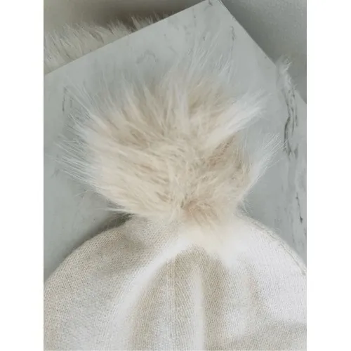 Nordstrom Faux Fur Cashmere Pompom Beanie, 100%Cashmere, Ivory Cream, NWT - Image 3