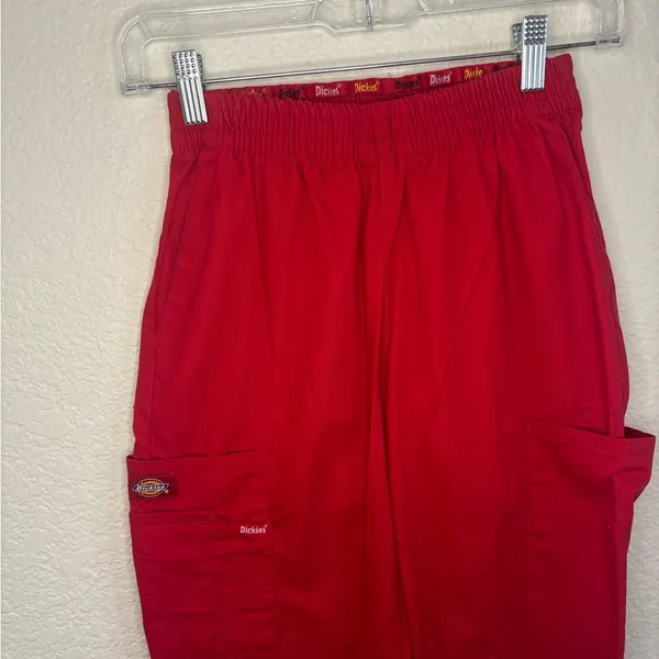 Dickies Medical Scrub Pants XXS Red Elastic Waist Cargo‎ Utility Trousers 86106 - Image 3
