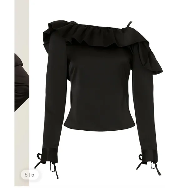 Osman Yousefzada Black Ruffle Cold Shoulder Satin Top Size 2 Whimsigoth Y2K - Image 10