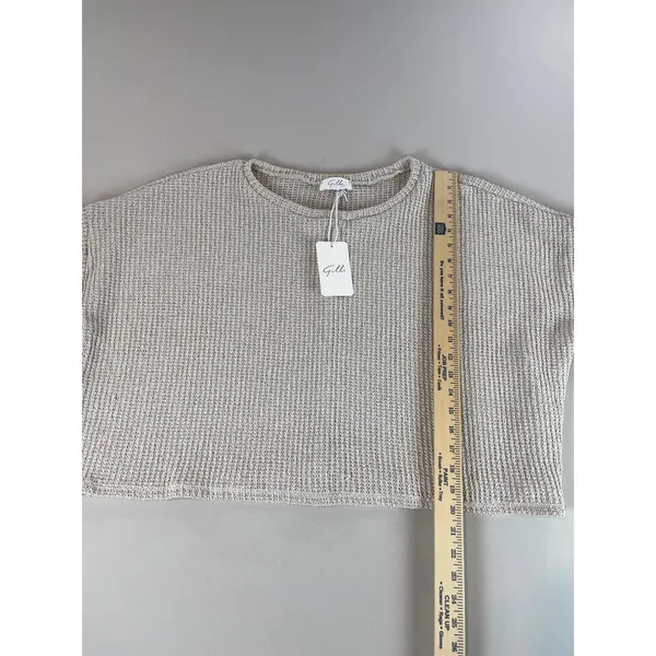Gilli Sweater Size L Beige Open Knit Short Sleeve Cropped Boxy Round Neck NWT - Image 4