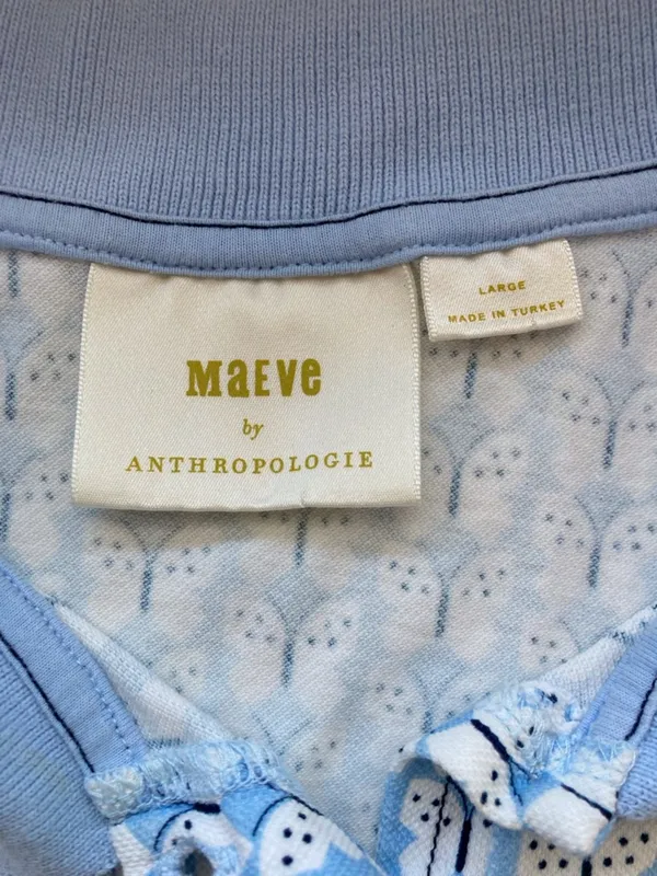 Maeve by Anthropologie, Butterfly Print Polo, Women, L, Preppy, Blue - Image 2