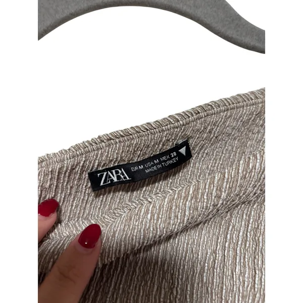 Zara Taupe Ruched Long Sleeve Off Shoulder Top M - Image 3