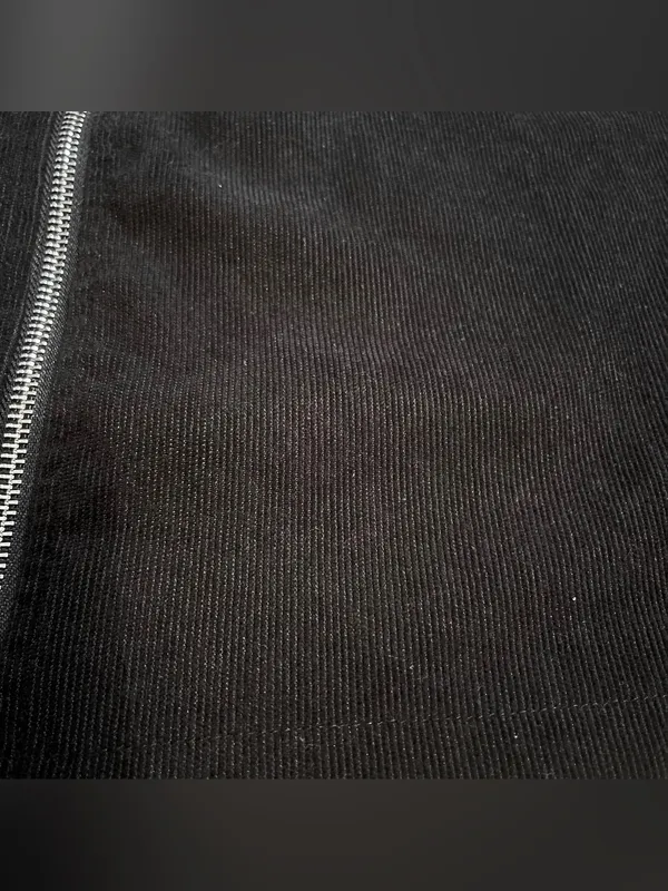 Black Ribbed Suede Mini Skirt with Silver Circle Zipper - Image 7