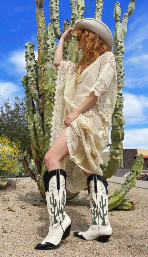 Zara cowboy boots cactus knee high heels western south western cowgirl - Image 9