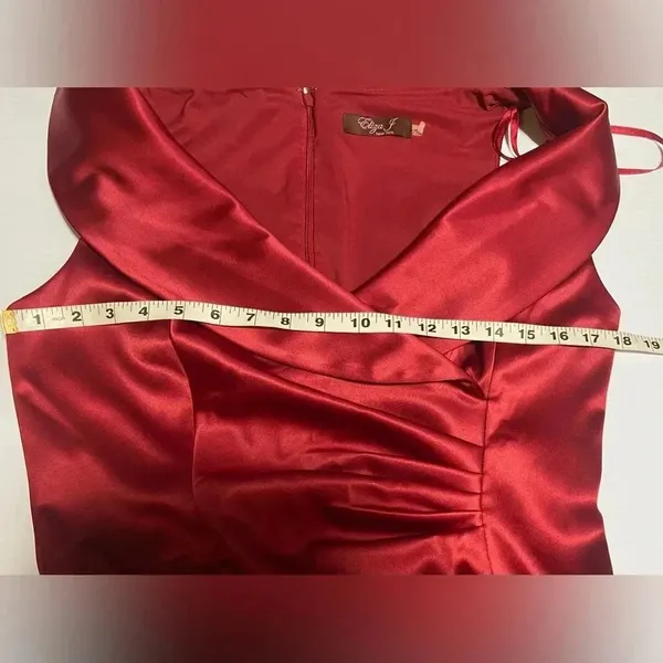 Eliza J Women's Burgundy Shawl‎ Collar Pleated Midi Sheath Party Dress Size 10 - Image 10