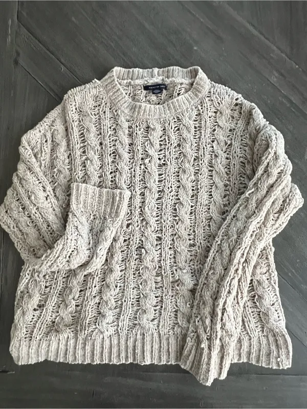 American Eagle Outfitters Open-Knit Cream Crewneck Sweater - Image 4