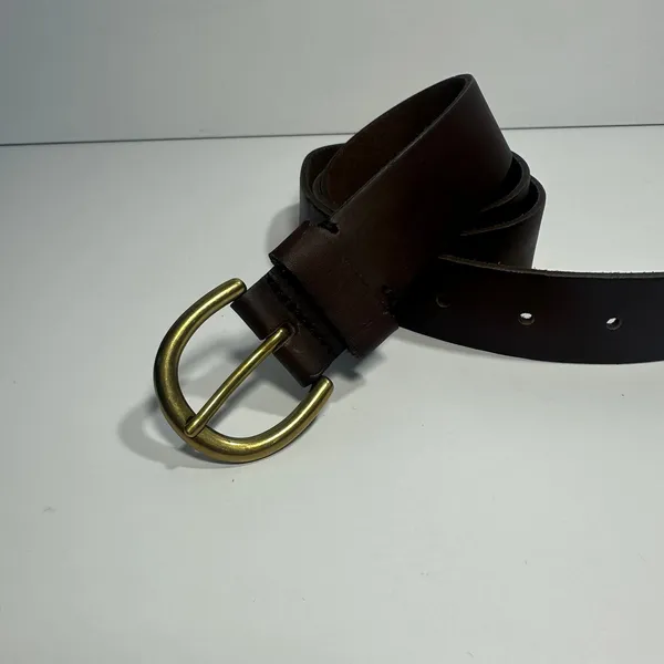 Brown Leather Belt Gold Brass Buckle Womens Medium Classic Western Target Preppy - Image 3
