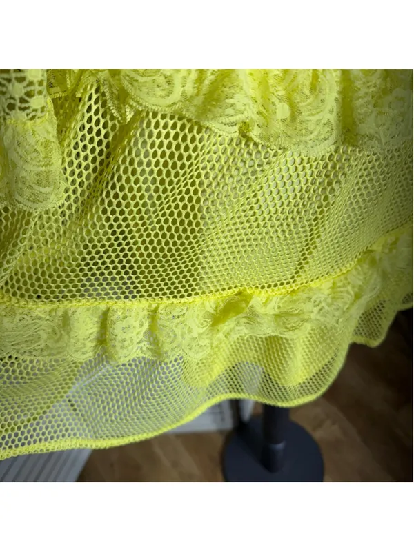 Simplee Apparel Retro rare neon mini dress mesh lace off shoulder cosplay pollypocket dollcore S - Image 14