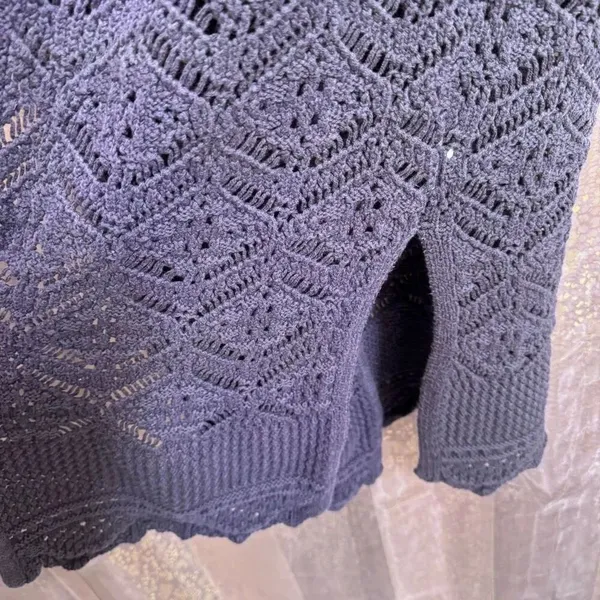 Freshman 1996 Gray Open Front Long Crochet Knit Sweater Cardigan Small - Image 5