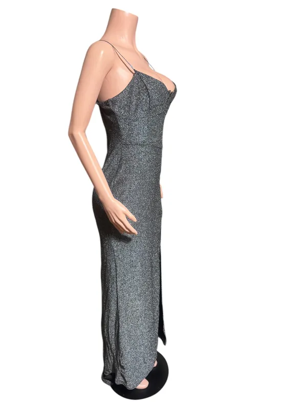 Black sparkly maxi dress with plunging neckline and side split #glamour M - Image 6