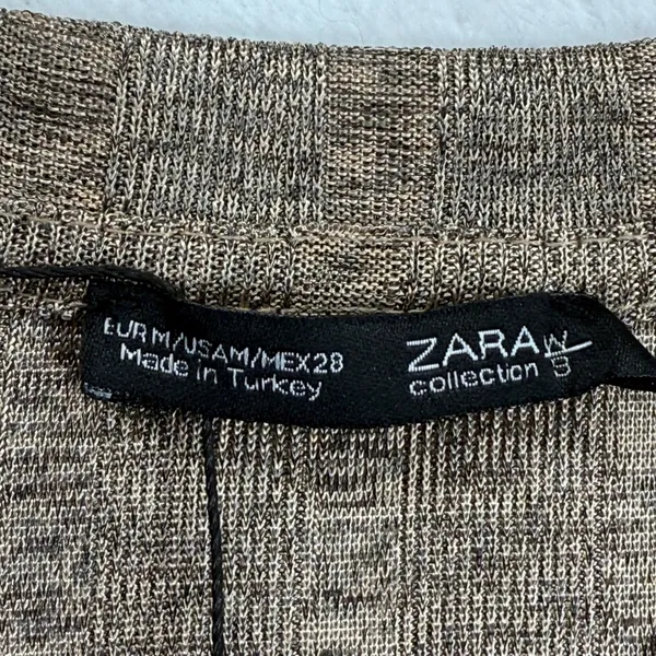 Zara Women M Ribbed V Neck Short‎ Sleeve Casual Dress Brown Collection B - Image 4