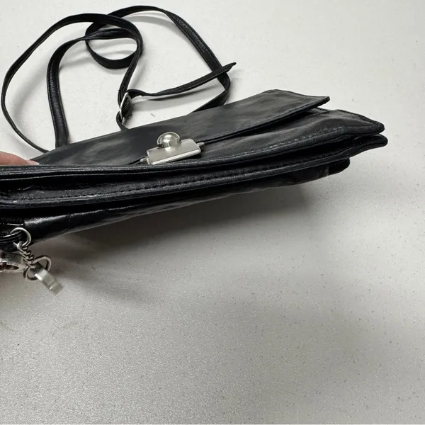 Perlina New York Black Leather Crossbody Bag Handbag Purse Womens Classic - Image 7
