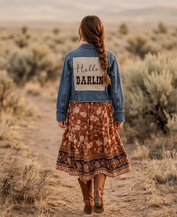 Boutique Handmade “Hello Darlin’” Denim Jacket | Country Western Cropped Jean Jacket - Image 4