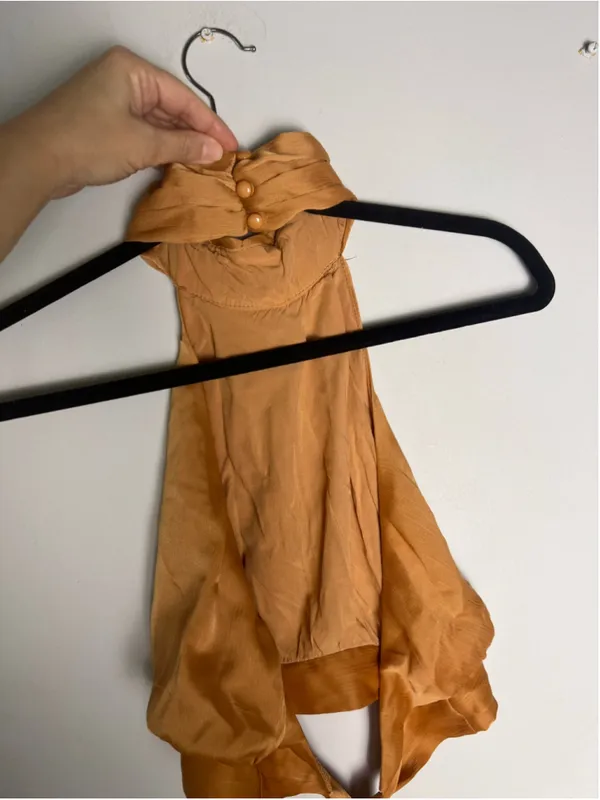 Princess Polly Y2K Bronze Halter Top US 10 Backless Tie Boho 70s Festival Fairy - Image 5