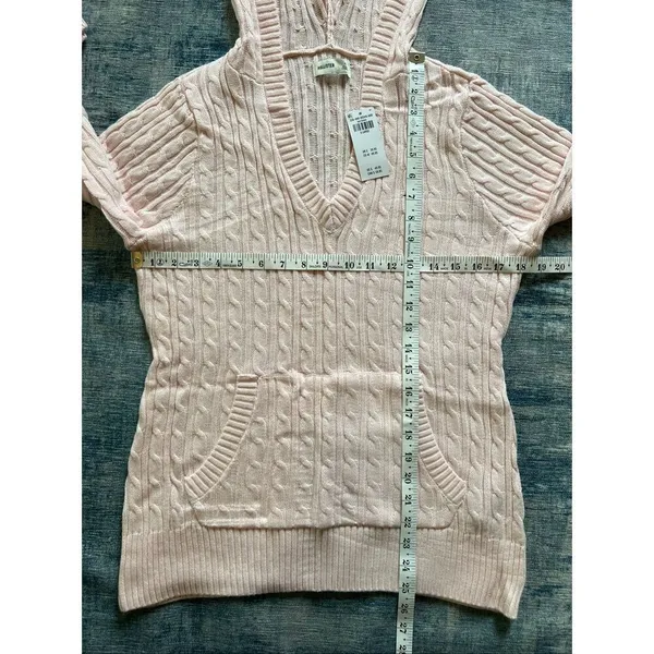 NWT! Hollister Pink Cable Knit V Neck Hoodie Sweater XL - Image 6