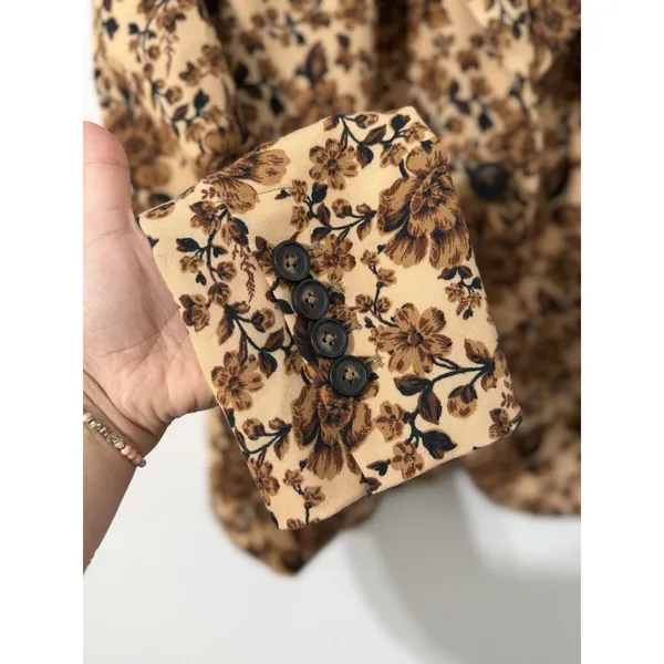 Free People Cali Floral Print Boxy Single Breasted Blazer Sm Boho Neutral - Image 5