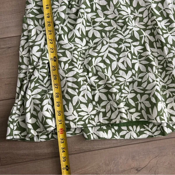 Abercrombie & Fitch Green White Linen Leaf Print Convertible Mini Dress L - Image 11