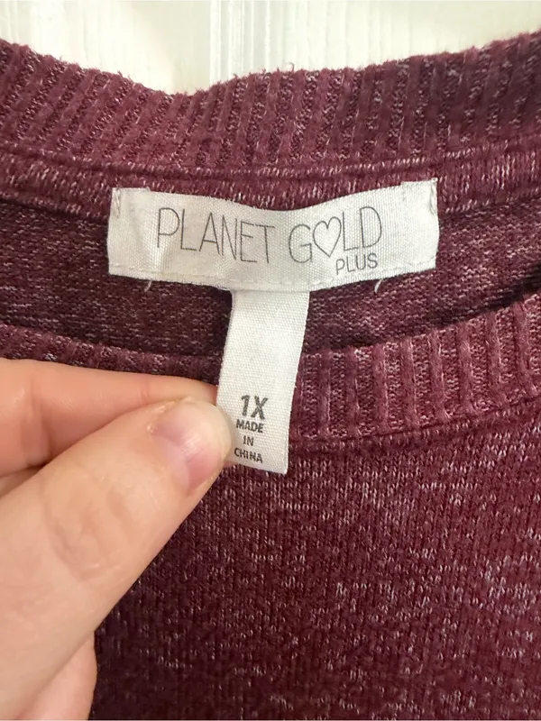 Planet Gold Plus Burgundy Long Sleeve Sweater Size 1X - Image 2