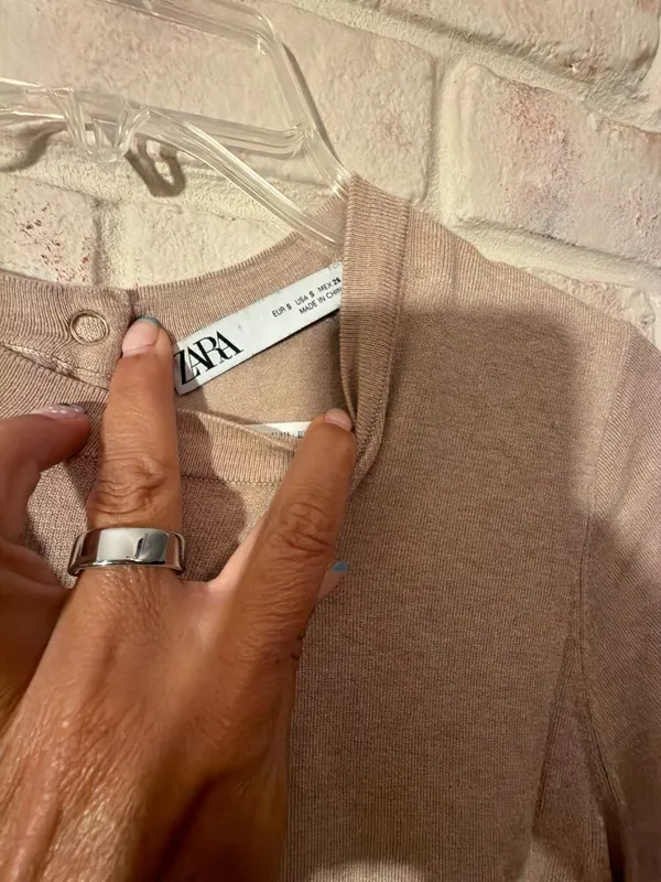 Zara Short Sleeve Fine Knit Sweater Top Beige Size S - Image 2