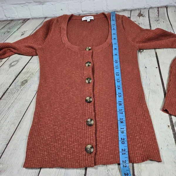 Madewell XS Ribbed Scoopneck Cardigan Sweater Weathered Brick NG738 Cotton Blend - Image 7