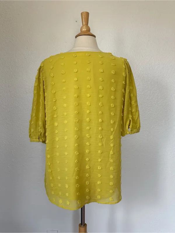 Kori Chartreuse Swiss Dot Short Sleeve Blouse - Image 5