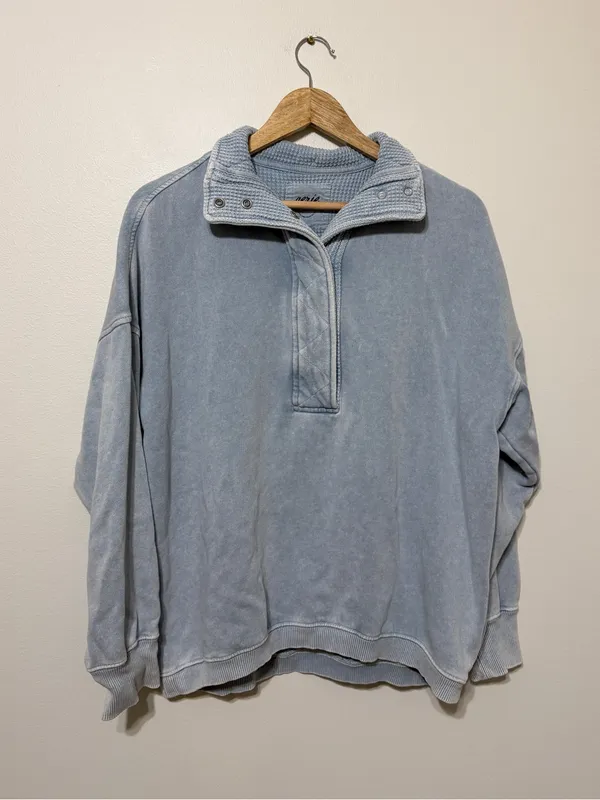 Aerie Getaway Quarter Snap Sweatshirt Size Small Blue - Image 2