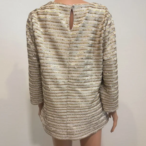 Boden 14 gold sequin 1/2 sleeve top formal blouse lined striped TB 3264 - Image 11