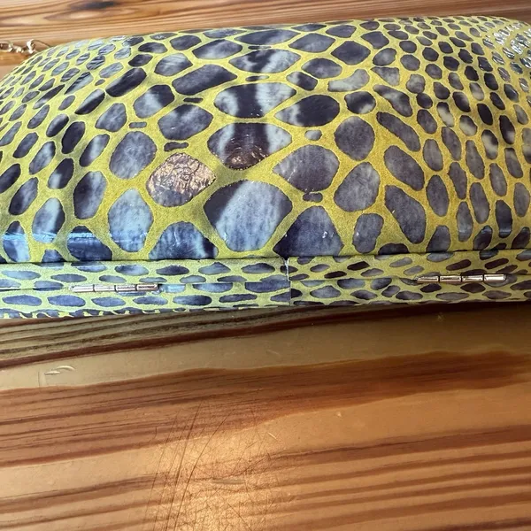 Tory Burch Handbag RARE Clutch Yellow Hard-side Leather Animal Print Chain Strap - Image 15