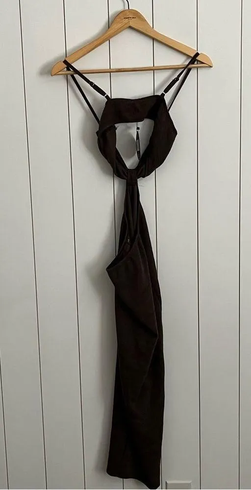 White Fox Level Headed Midi Dress in Chocolate - Image 7