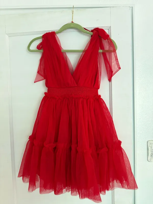 Red Tulle Mini Dress Boutique Dress - Image 3