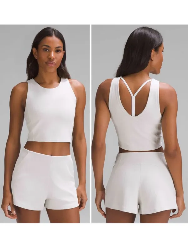 LULULEMON Ribbed Softstreme Cropped Tank Top in Bone Sz. 12 - Image 2