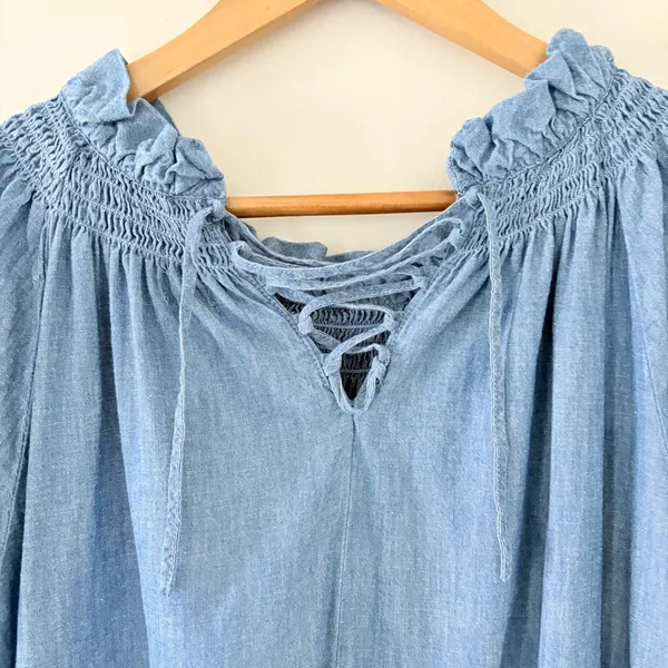 J.Crew Re-Imagined denim flowy dress with a gathered neckline Size S‎ - Image 7