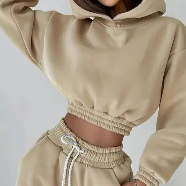 2Pcs Solid tracksuit Sports Set Hooded Sweatshirt Drawstring Jogger Pant Sporty - Image 3