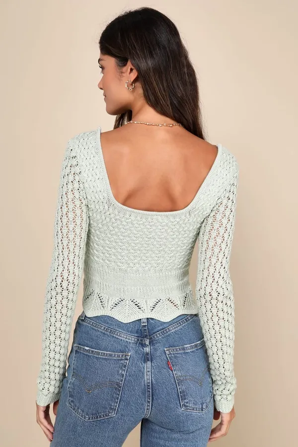 NWT! Lulus Sage Green Cropped Crochet Top - Image 2