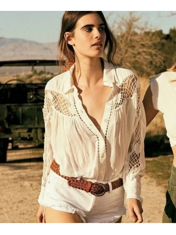 Free People Katie Bird Buttondown Boho Top - Image 3