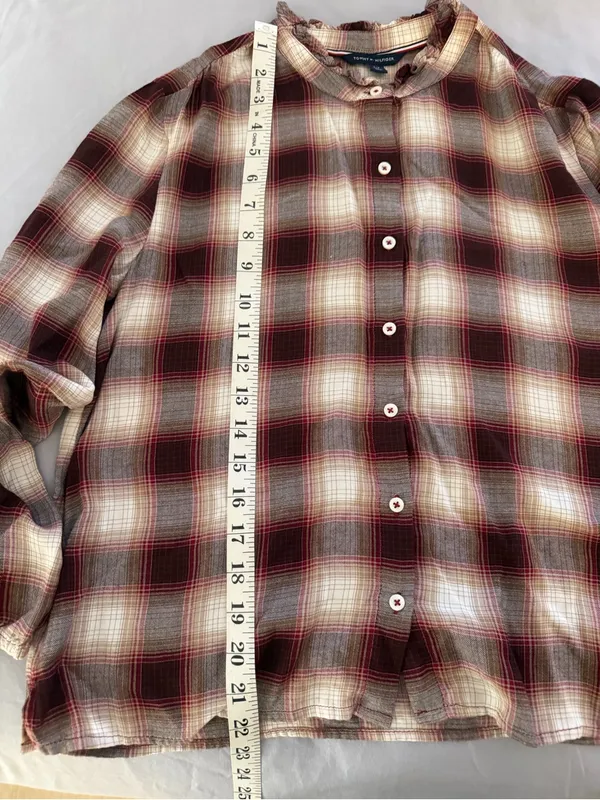 TOMMY HILFIGER Checked Shirt with Ruffled Neckline in S - Image 6
