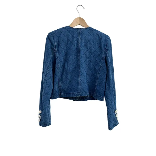 VICI‎ Quilted Blue Jacket Cropped Preppy Capsule Wardrobe Cotton Blend S - Image 3