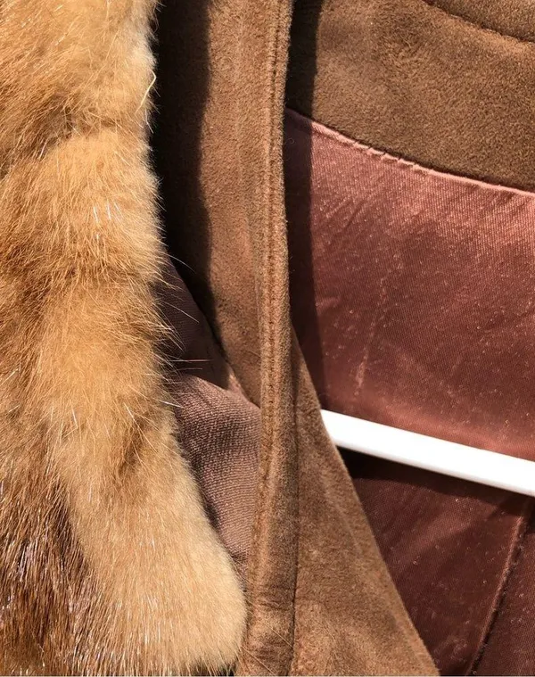 Vintage Suede Double Breasted Coat with Fur Collar M/L - Image 16