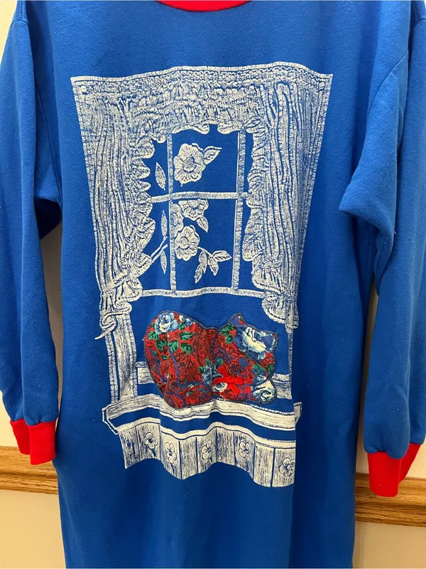 Vintage 80s 90s Cat Pajama Royal Blue Night Pajama Dress size medium/large - Image 2