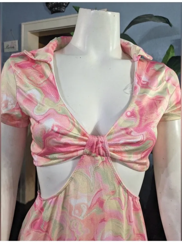 🌸Rue21 Pink boho Marble Swirl Cutout Mini Dress – Size M - Image 3